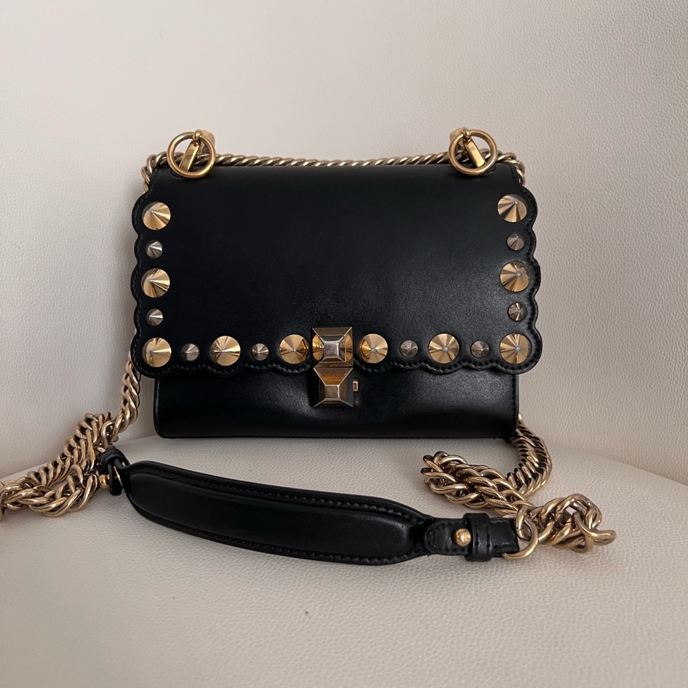 Fendi Black Crossbody Bag with Gold Studs
